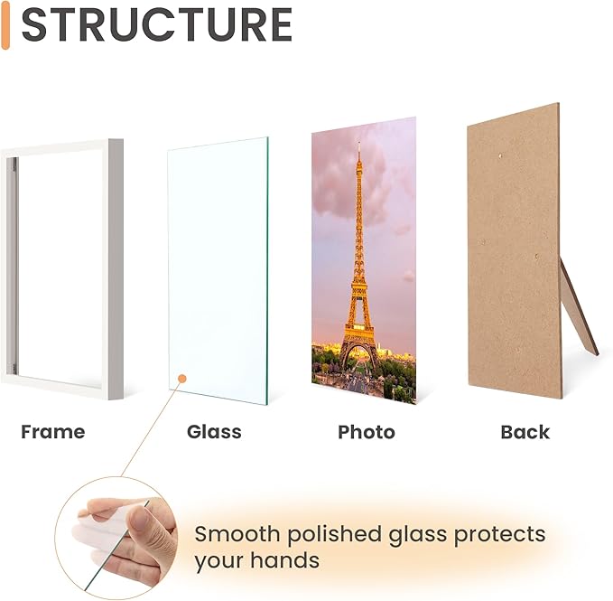 upsimples 4x6 Picture Frame Set of 3, Made of High Definition Glass for 4 x 6, Wall and Tabletop Display Thin Border Photo Frames for Home Decor, White