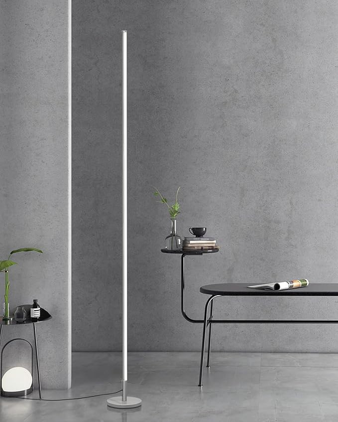 TACAHE Minimalist Corner Floor Lamp - 2700K-6500K Dimmable LED Night Light - Modern Standing Mood Lamp with Remote Control for Living Room, Bedroom - 57" 12W - Silver - 1Pack
