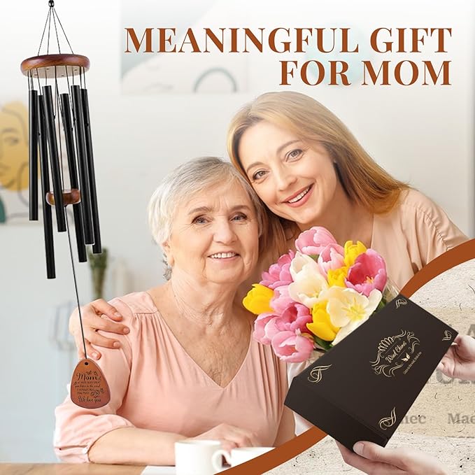 JOBOSI Mother's Bouquet Memorial Wind Chime with Black Tube Decorative Gifts, Suitable for Indoor and Outdoor Decorative Gifts, Perfect for Mothers, Ladies, and Grandma
