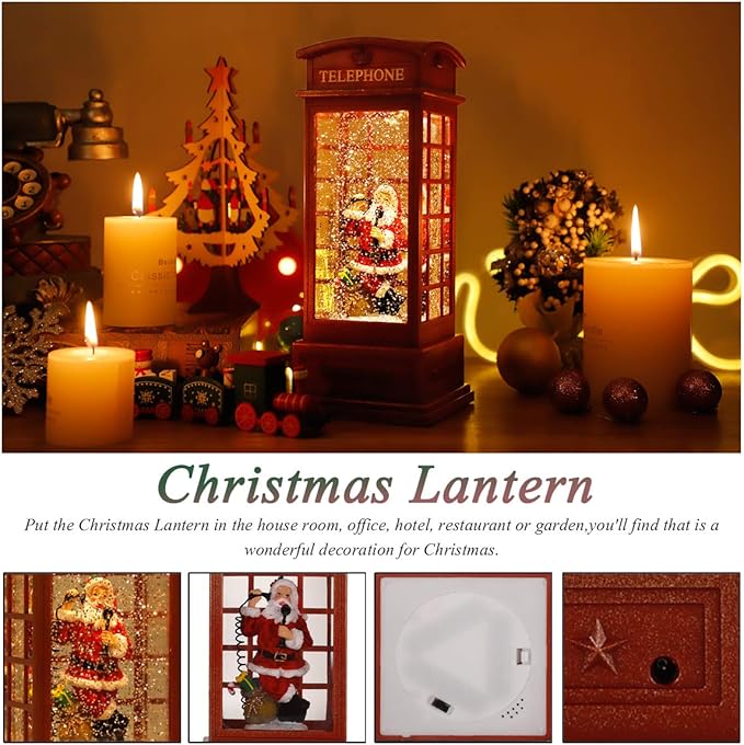 Christmas Snow Globe Lantern,Christmass Lantern with 8 Christmas Theme Music,Christma Snow Globe Gifts Water Glittering Swirling Christma Home Decoration (Old Man)