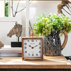 NIKKY HOME Metal Table Clock, Silent Non-Ticking Classic Battery Operated Decorative Mantel Desk Shelf Clock for Living Room Decor - Rose Gold