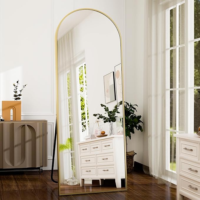 GLSLAND-21x64 inch Full Length Mirror-Aluminum Alloy Frame-Arch Mirror Full Length HD-Full Body for Bedroom or Living Room, Gold