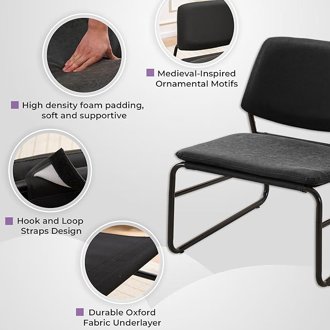 DAICO Modern Accent Chair Waterproof Armless Sling Accent Chairs Comfy Upholstered Side Sitting Chairs with Metal Frame for Living Room Bedroom Balcony Garden, Faux Leather, Black