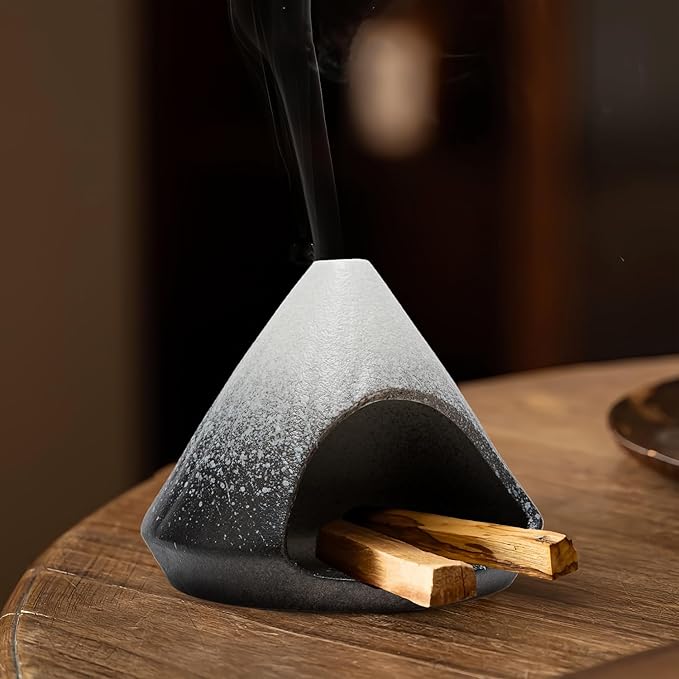 Palo Santo Holder, Mini Ceramic Zongzi Chimenea for Sage/Sticks/Cone, Modern Incense Burner for Yoga, Meditation, Energy Cleansing-Smudge Bowl with Ash Catcher, Anxiety Relief Gift for Women