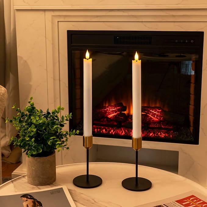 Homemory 2 Pcs White Flameless Taper Candles with Remote and Timer, Real Wax Made 9.6" Battery Operated Candle Stick Flickering, Led Taper Candles with Lifelike Flame for Indoor Home Decor
