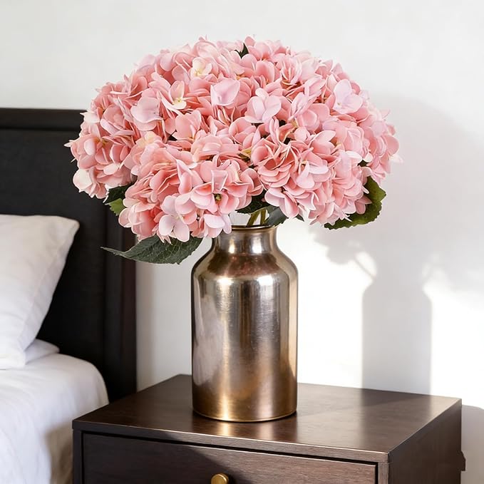 Kimura's Cabin 6pcs Pink Fake Hydrangea Flowers Artificial Silk Hydrangea Bouquets Faux Hydrangea with Stems for Wedding Home Party Table Core Decoration (Pink, Pack of 6)