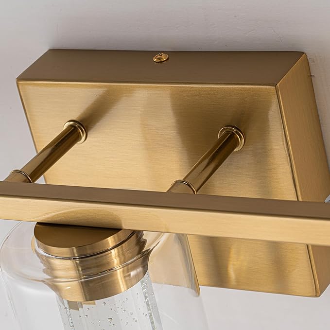 SineRise 3-Light Gold Vanity Light with 3 Color Modes (3000K/4000K/6000K), Eye Protection LED Bathroom Light Fixture, Dimmable Modern Wall Light Over Mirror with Clear Glass Shade