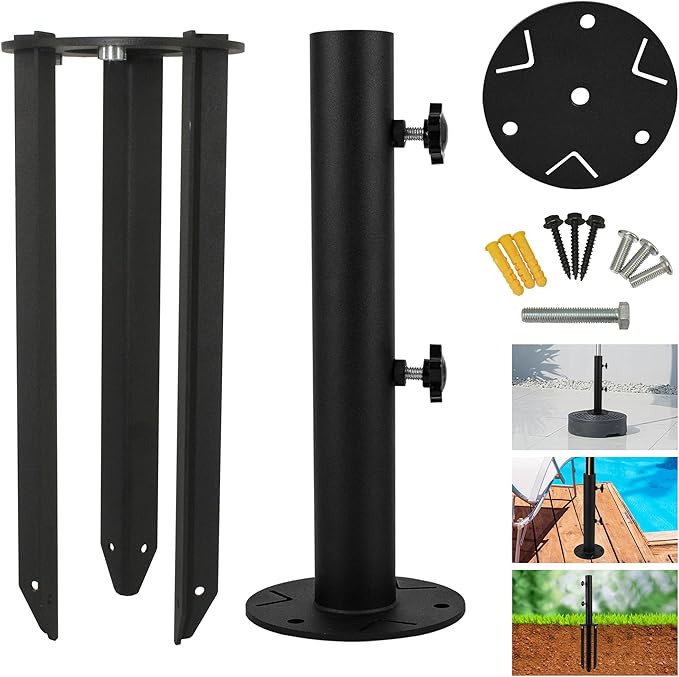 Patio Umbrella Stand Base,Heavy Duty Outdoor Umbrella Holder,Metal Grass Umbrella Ground Stake, Steel Outdoor Umbrella Base for Decks,Patios,Lawn,Docks