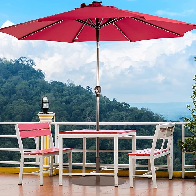 Giantex Patio Umbrella Base, 59 LBS Heavy-Duty Round Umbrella Stand, 29.5 Inch Outdoor Steel Umbrella Holder for Poolside, Backyard, Lawn, Brown