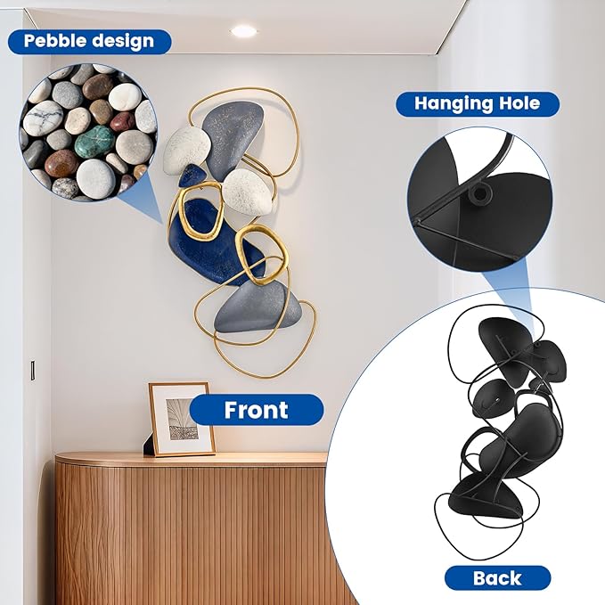 SHERBECK 3D Metal Wall Decor Pebble Wall Sculptures Hanging Ornament Modern Abstract for Bedroom Living Room Sofa Background Home Office Bathroom Kitchen