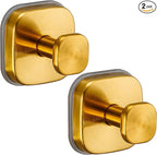 Heavy Duty Reusable Suction Cup Hooks for Kitchen/Bathroom/Shower - Wet-Proof Hooks for Towels, Robes, Loofah&Wreaths/No Drill Mounting on Glass, Tile, Metal (2, Brushed Gold)
