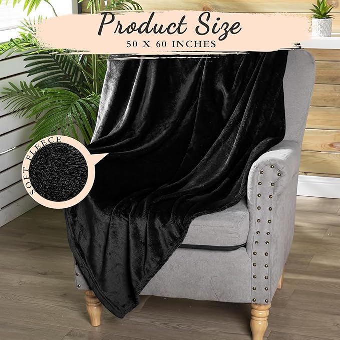 Tinideya 12 Pcs Flannel Fleece Throw Blanket Bulk 50 x 60 Inch Soft Fleece Blanket Warm Throw Blanket Coral Blankets for Couch Sofa Home Wedding Gifts Season (Black)