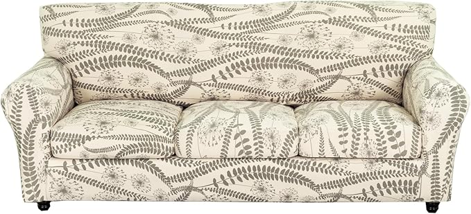 KRFOONN 4 Piece Printed Sofa Couch Cover for 3 Cushion Couches Stretch Sofa Slipcovers with 3 Separate Seat Cushion Covers Washable Furniture Protector with Elastic Bottom (Sofa, 54)