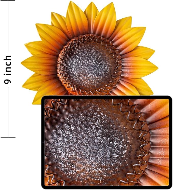YEAHOME Sunflower Wall Decor - 9'' Metal Flower Wall Art Decorations 3 PACK Spring Yard Garden Sunflower Decor Hanging for Kitchen, Bathroom, Bedroom, Set of 3 Handmade Gift for Home, Indoor, Outdoor