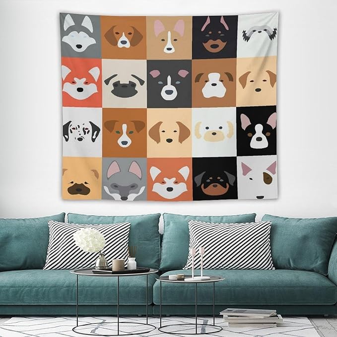 VUMIVI Dog Tapestry Funny Cartoon Pet Patterns Colorful Illustrations Square Animals Tapestry Wall Hanging for Living Room Bedroom Dorm Classroom Aesthetic Decor W60xL50in
