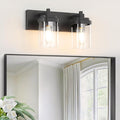 Vanity Light Fixture,2-Light Vanity Light for Bathroom,Matte Black Bathroom Vanity Lighting Over Mirror with Square Clear Glass Shade for Restroom