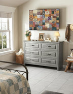 Marsail Farmhouse 6 Drawer Dresser, Wood Chest of Drawers with Natural Texture, Smooth Gliding Drawers, Versatile Storage Organizer Cabinet for Bedroom & Living Room, Grey