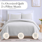 Southshore Fine Living, Inc. Oversized Quilt King Size Set, Grey Bedspread King/California Size with 2 Matching Pillow Shams, Soft Microfiber Coverlet, Easy Care, Machine Wash, Light Grey