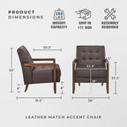 Lexicon Modern Accent Chair, Luxury Genuine Leather Match Living Room Chair with Tufted Cushions, Solid Wood Frame and Arm Rest, Comfy Upholstered Single Seat for Bedroom/Reading/Office, Dark Brown