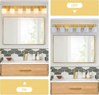 6 Light Modern Bathroom Light Fixtures Over Mirror, Brass Finish Vanity Lights for Bathroom Wall Sconces with Milky White Glass Shades, E26 Socket (Bulbs Not Included)