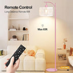 Pink Floor Lamp for Living Room,Bedroom,Gold Dimmable Standing Lamp with Remote,Mid Century Modern Brass Tall Lamp Boho Floor Lamps Arc Stained Glass Flower Floor Light Lamp Girls kids Bohemian