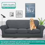 YEMYHOM Latest Checkered 4 Pieces Couch Covers for 3 Cushion Couch Extra Large High Stretch Thickened Sofa Cover for Dogs Pets Furniture Protector Sofa Slipcovers (Dark Gray), 91"-110"(3 Cushions)