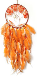 Orange Dream Catcher Wall Decor Crystal Tree of Life Dream Catchers Handmade Feather Dreamcatcher Wall Hanging Ornament for Bedroom Living Room Home Decor