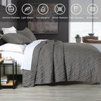 HORIMOTE HOME Quilt Set King Size Grey, Classic Geometric Diamond Stitched Pattern,Microfiber Ultra Soft Lightweight Bedspread Coverlet for All Season, 3 Piece Includes 1 Quilt and 2 Shams