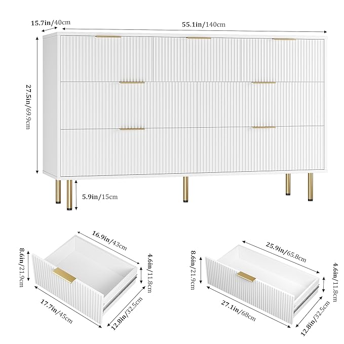 GarveeHome 7 Drawers Dresser for Bedroom, Fluted Dresser Chest of Drawers with Handle, Wood Modern Dressers for Closet, Bedroom Furniture Storage Organizer for Living Room, Hallway