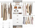 96'' Closet Organizer System with 3 Hanging Rods, 8FT Closet Organizers and Storage with 3 Wooden Drawers, Built in Closet Organizer Systems, Adjustable Walk-in Wardrobe from 5-8FT, White