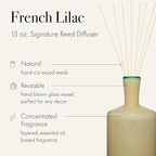 LAFCO New York Signature Reed Diffuser, French Lilac - 15 oz - Up to 9 Months Fragrance Life - Reusable, Hand Blown Glass Vessel - Natural Wood Reeds - Made in The USA