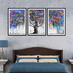 Novatique Tree Canvas Wall Art Graffiti Colorful Wall Decor Tree Abstract Graffiti Canvas Prints Nature Painting Artwork for Living Room Bedroom,24" x 36" x 3pcs