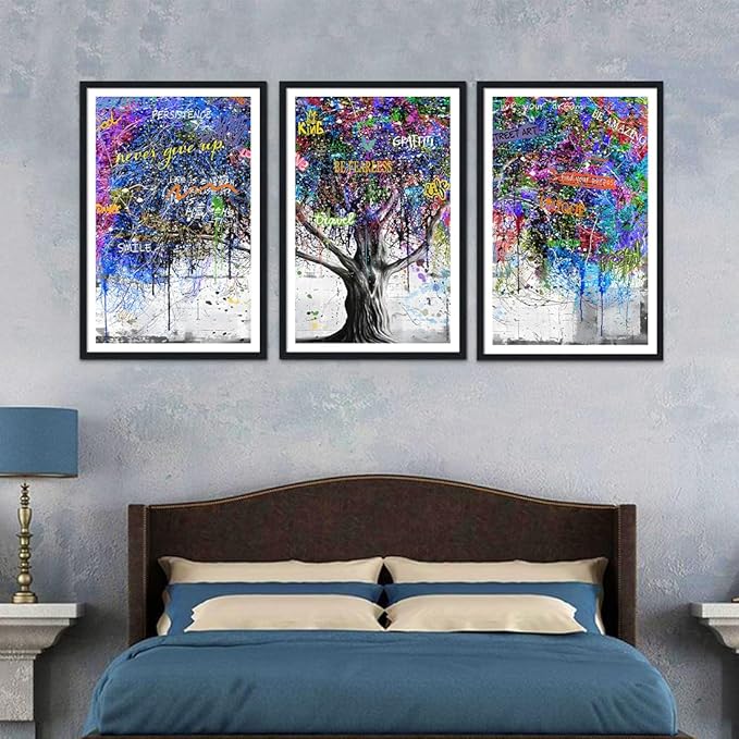 Novatique Tree Canvas Wall Art Graffiti Colorful Wall Decor Tree Abstract Graffiti Canvas Prints Nature Painting Artwork for Living Room Bedroom,24" x 36" x 3pcs