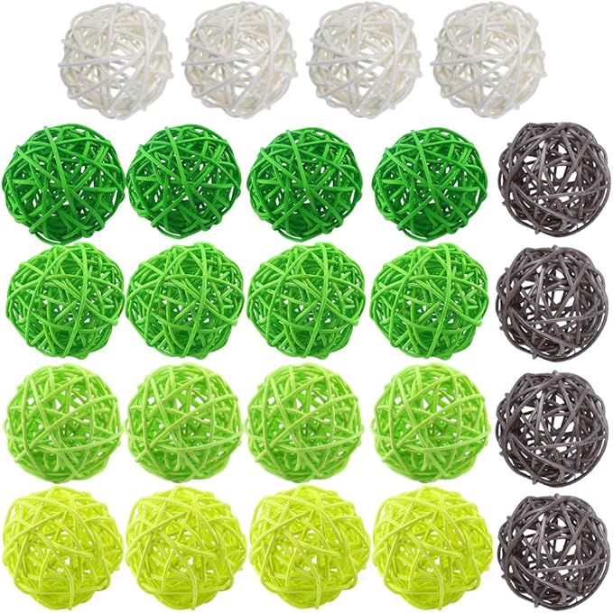 DomeStar 24PCS Green Decorative Balls for Bowl Centerpiece, 2 Inch Rattan Balls St. Patrick's Day Bowl Fillers Decor, Wicker Twig Orbs Spheres, Home Vase Table Decor