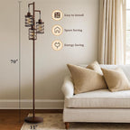 Oneach 70" Industrial Floor Lamp, Stepless Dimmable Standing Lamp with 3 Bulbs, Farmhouse Corner Standing Tree Lamp for Living Room, Tall Lamps for Bedroom, Office, Study Room, Dining Room