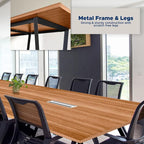 Sturdy Conference Table with Cable Management Grommets Modern Rectangle Office Meeting Table with Wood Tabletop and Metal Frame & Legs- Easy Assembly Boardroom Table (Natural, 12 Foot)