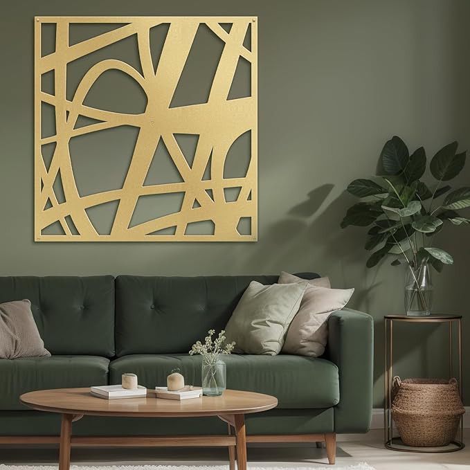 SIGNLEADER Metal Wall Art Decor Abstract Gold Stroke Lines Minimalist Modern Abstract Wall Sculpture Hangings Home Decoration for Living Room, Bedroom, Bathroom, Kitchen, Outdoor - 18" Gold