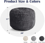 Round Pouf Ottoman,Corduroy Poufs with Memory Foam Filling for Foot Rest,Soft Footstool for Living Room,20"x 17",Dark Grey