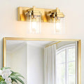 Vanity Light Fixture,2-Light Vanity Light for Bathroom,Brushed Gold Bathroom Vanity Lighting Over Mirror with Square Clear Glass Shade for Restroom