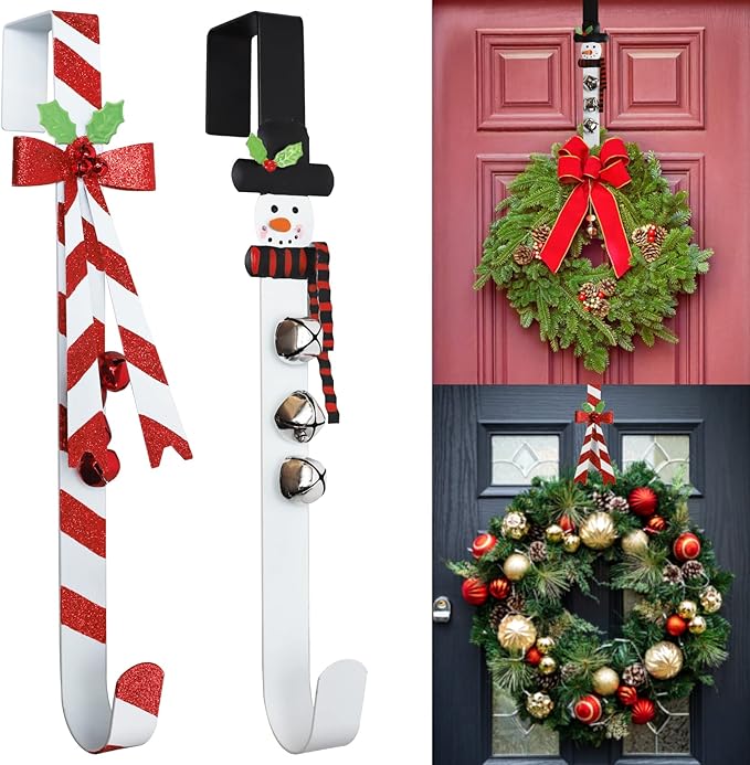 2 Pack Metal Wreath Hanger，13.78IN Wreath Hanger for Front Door Christmas Wreath Decoration，Wreath Hooks for Front Door…