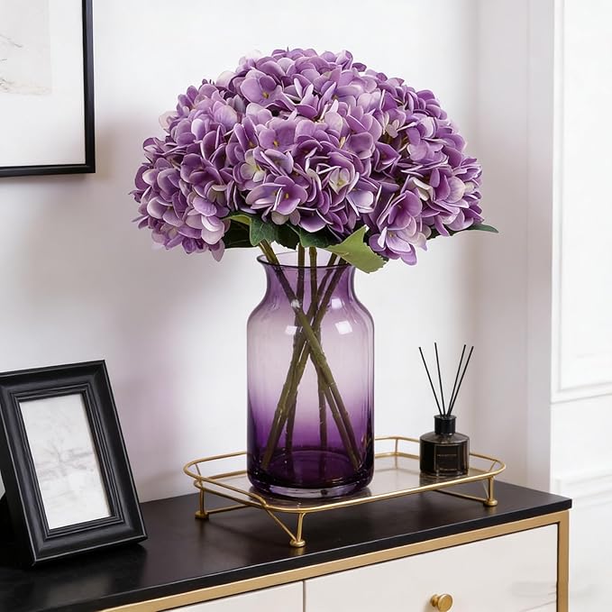 Kimura's Cabin 6Pcs Artificial Silk Hydrangea Fake Flowers Faux Hydrangea Bouquet for Home Table Centerpieces Wedding Garden Party Decoration (Purple)