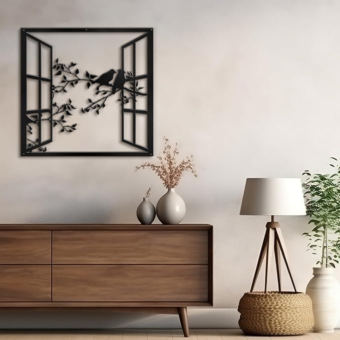 SIGNLEADER Metal Wall Art Decor Bird Silhouette on Branch Modern Abstract Wall Sculpture Hangings Home Decoration for Living Room, Bedroom, Bathroom, Kitchen, Outdoor - 36" Black
