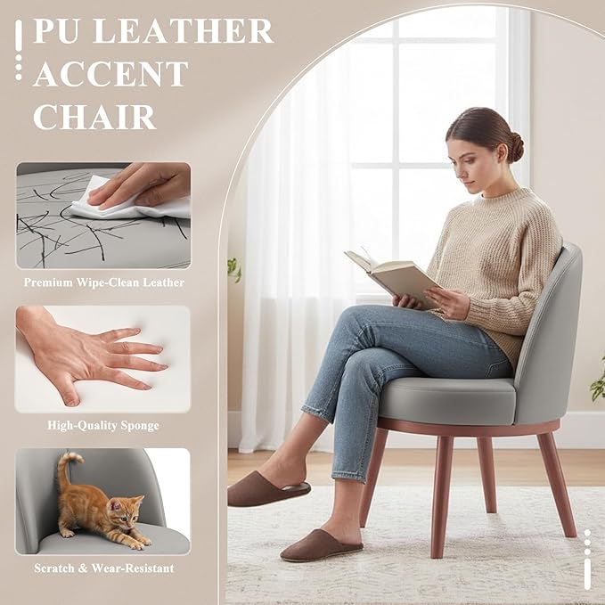 Accent Chair Mid-Century Modern Chair PU Leather Upholstered Armless Chair Set of 2, Suitable for Living Room, Bedroom, Balcony,Light Gray