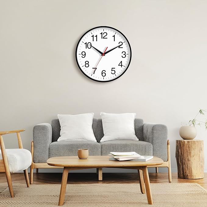 16 Inch Wall Clock Modern Battery Operated Silent Non Ticking Large Analog Clock for Living Room Office Home Bedroom Kitchen Bathroom(Black)