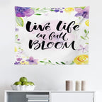 Ambesonne Lifestyle Tapestry, Live Life in Full of Blooms Words with Floral Violets Print, Fabric Wall Hanging Decor for Bedroom Living Room Dorm, 28" X 23", Purple Yellow