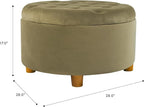 Homepop Home Decor | Button Tufted Velvet Round Storage Ottoman | Ottoman with Storage for Living Room & Bedroom, Light Sage Green Velvet
