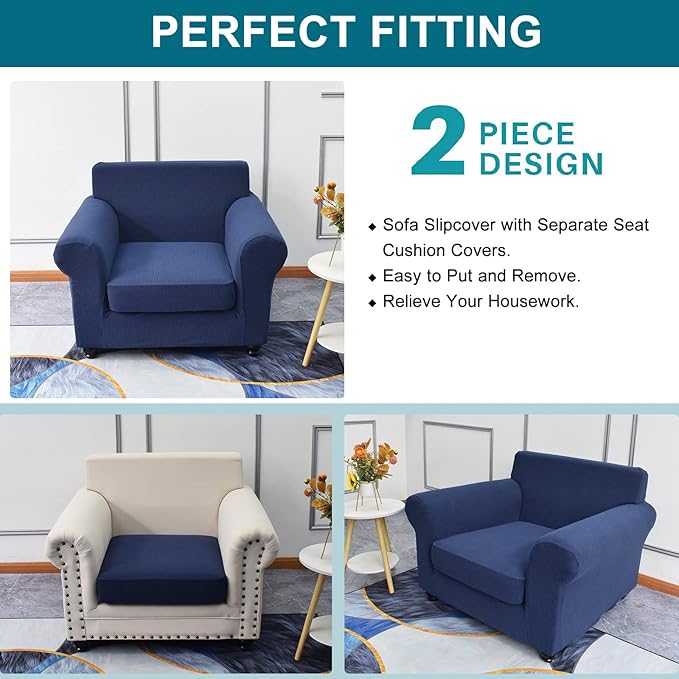 KRFOONN 2 Piece Chair Covers Printed Sofa Covers Couch Covers Washable Armchair Sofa Couch Slipcover Furniture Protector with Elastic Bottom for Living Room (Armchair, 10), Small