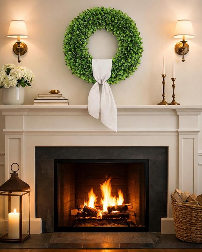20 inch Artificial Boxwood Wreath for Front Door, Greenery Spring Summer Wreath for All Seasons with Sash，St Patrick's Day Decoration, Farmhouse, Garden, Wedding, Indoor & Outdoor