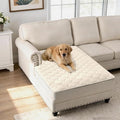 H.VERSAILTEX Couch Cover Chenille Pet Fuzzy Sofa Covers for 2 Cushion Couch Anti Slip Washable Sofa Slipcovers with Strap Soft Couch Protector Cover for Dogs Cats Kids(40" x 50", Ivory)