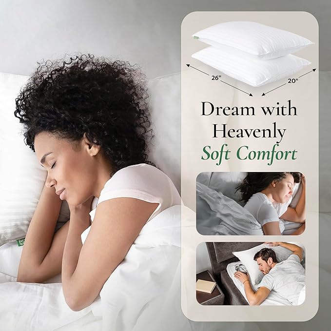 Fern and Willow Premium Bed Pillows - Set of 2, 26"x20" - Luxurious Ultra-Soft Cooling Pillow - Hotel Quality, Down Alternative Fill, Medium Firm Support for Side, Back & Stomach Sleepers
